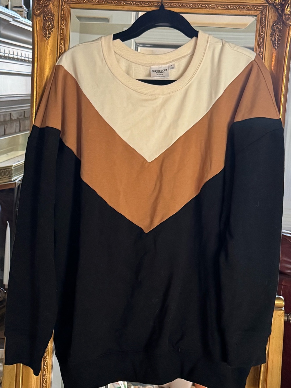 Torrid Super Soft Colorblock Crewneck Shirt - Black, Brown & Cream